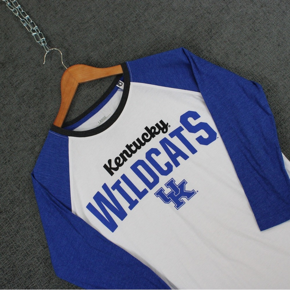 Pressbox Kentucky Wildcats Raglan Tee Blue White 3/4 Sleeve High Low Hem Large